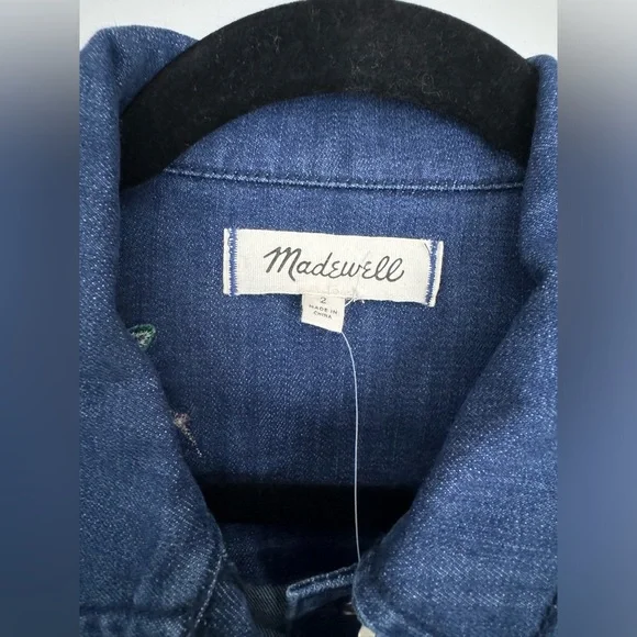 Madewell Embroidered Floral Denim Shirt Dress 2 NWT Pockets - Picture 4 of 12